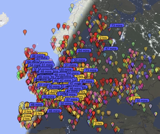 A map of Europe with stations that received me